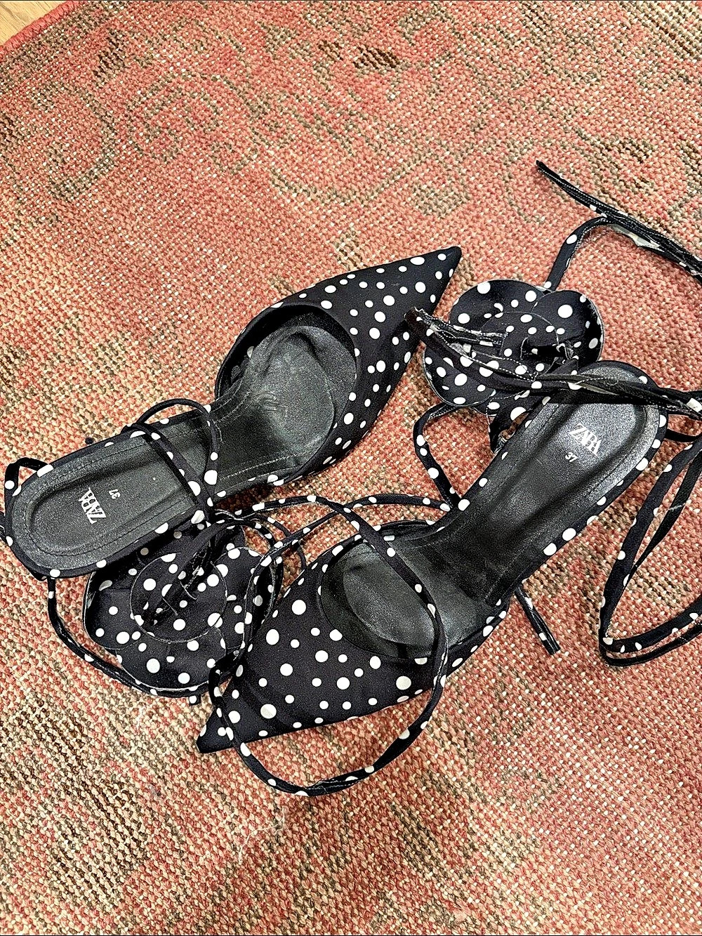 Zara Polka Dot Kitten Heels with Removable Flower